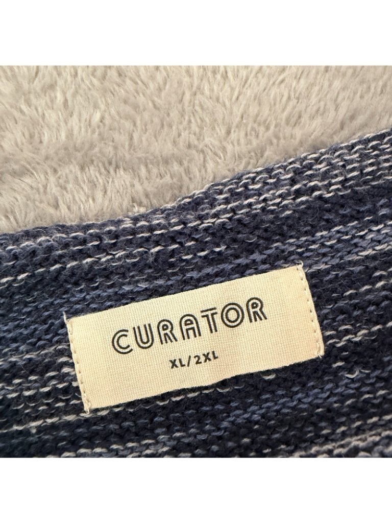 Curator Sf Fringe Sweater 100% Cotton Xl-2xl Blue Ethically Made Peru — image 4 of 7